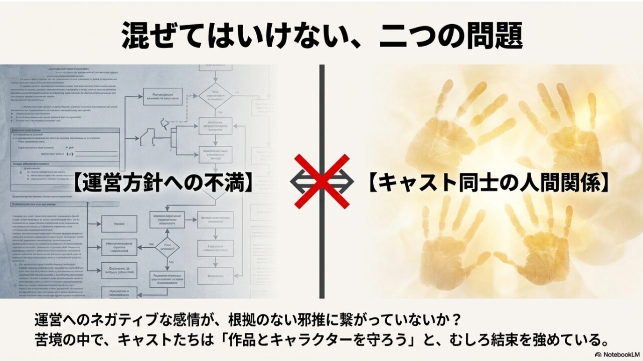 黄金のマイクを渡すイラストと共に、徳武竜也氏の廃業という人生の決断に伴う円満な交代であることを説明するスライド