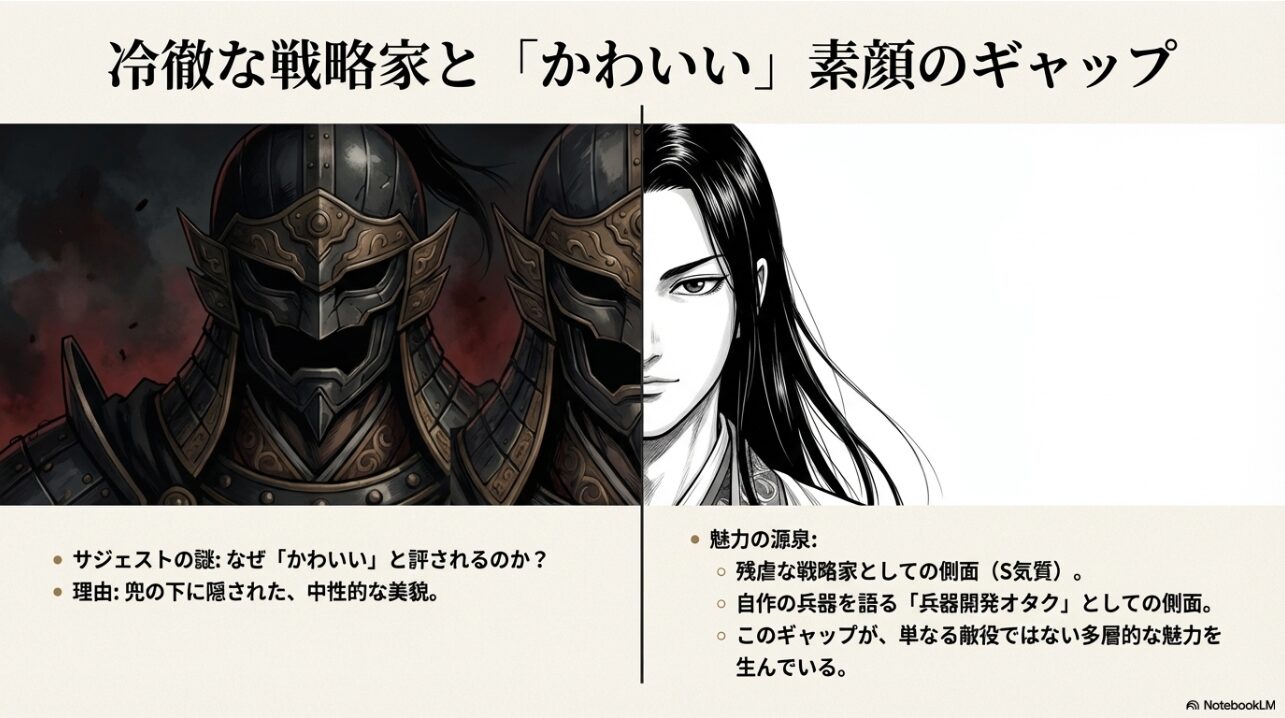 兜を脱いだ中性的な美貌の呉鳳明。残虐な戦略家と兵器オタクのギャップが「かわいい」と言われる理由の解説。