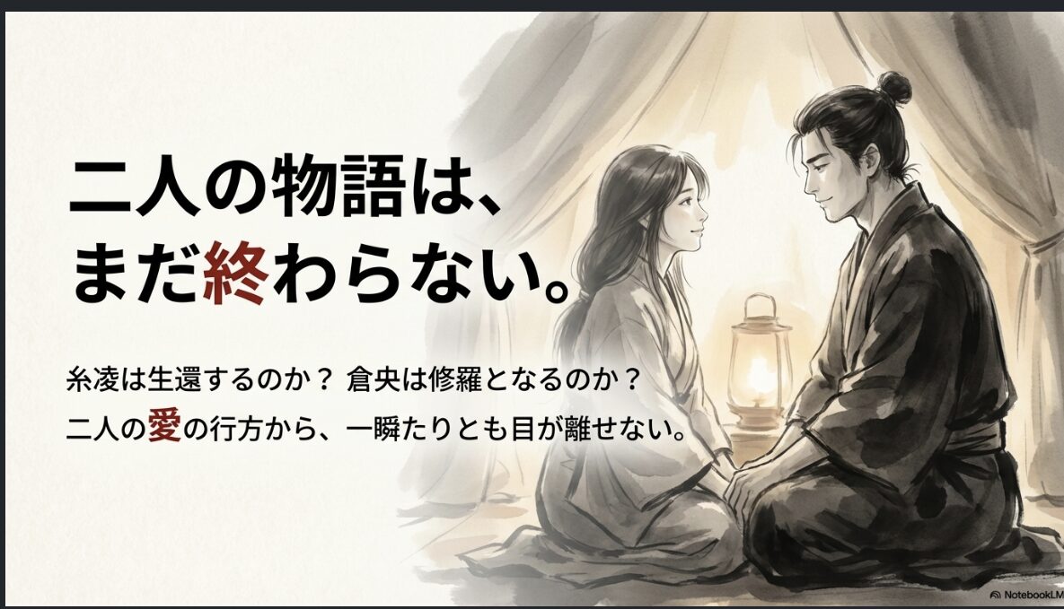 二人の物語の続きと、読者への期待を込めた結びのスライド