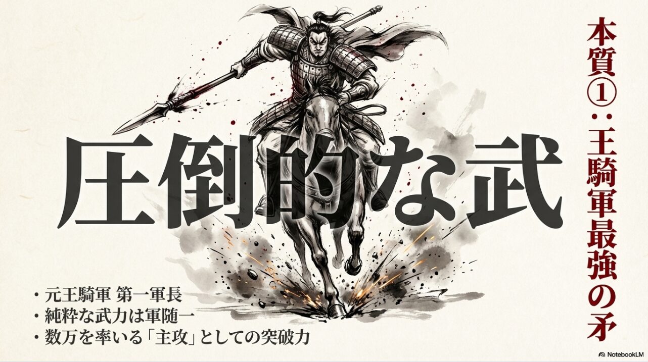 元王騎軍第一軍長であり、軍随一の武力と突破力を誇る録嗚未の紹介